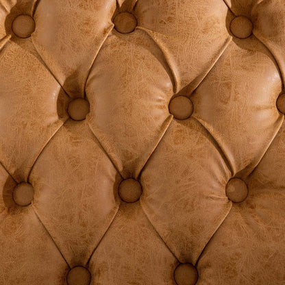 French style dining chair brown tufted leather seat close-up showcasing button tufting on Tampa Home & Garden Store