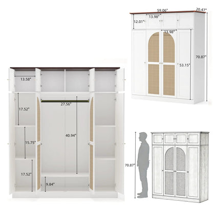 8-door wardrobe armoire in white with adjustable shelves and hanging rod arched cane doors on Tampa Home & Garden Store