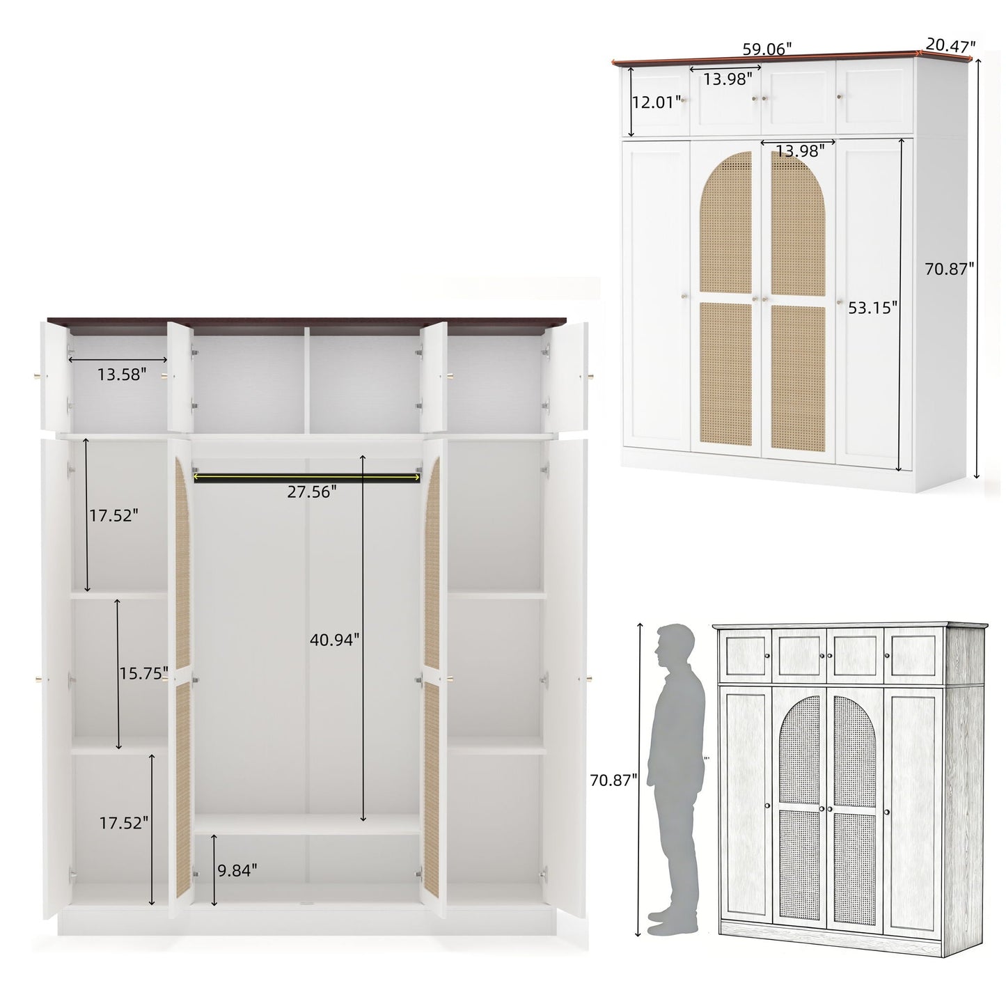 8-Door Wardrobe by HouseOfZazla in white with adjustable shelves and hanging rod on Tampa Home & Garden Store