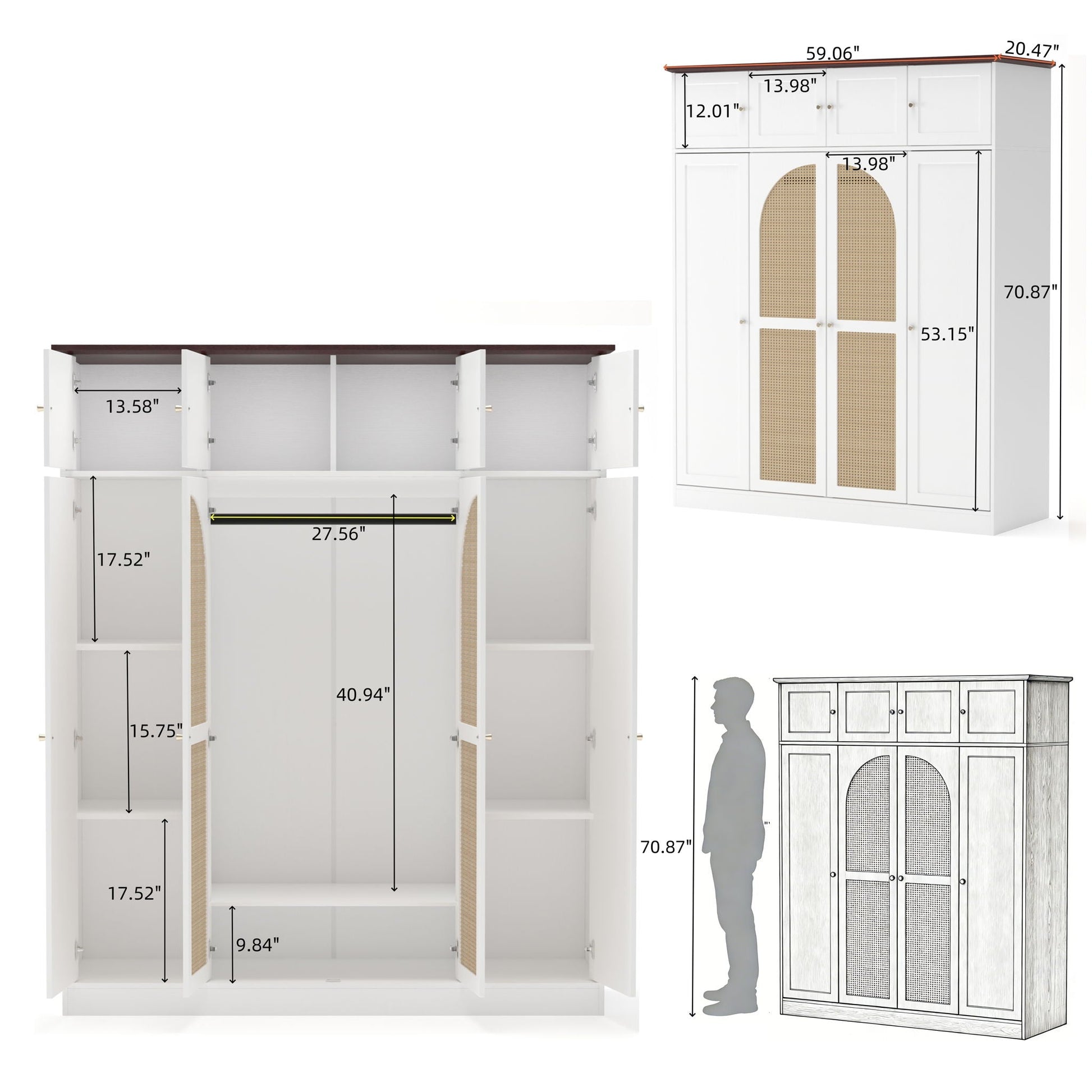 8-Door Wardrobe by HouseOfZazla in white with adjustable shelves and hanging rod on Tampa Home & Garden Store