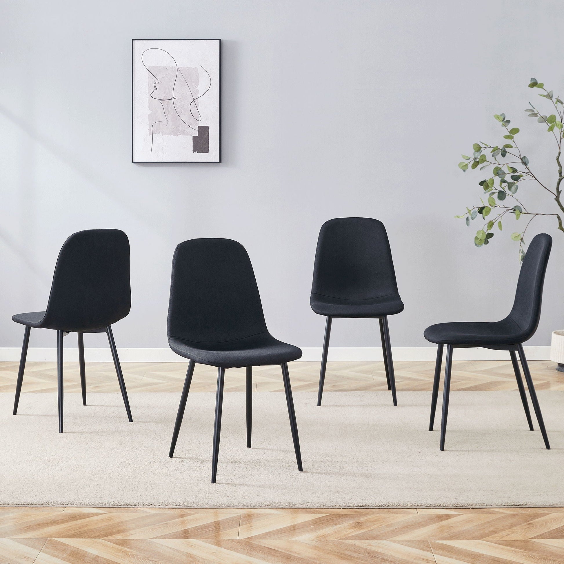 Modern medieval style cushioned side chairs with black upholstery and metal legs, set of 5 on Tampa Home & Garden Store