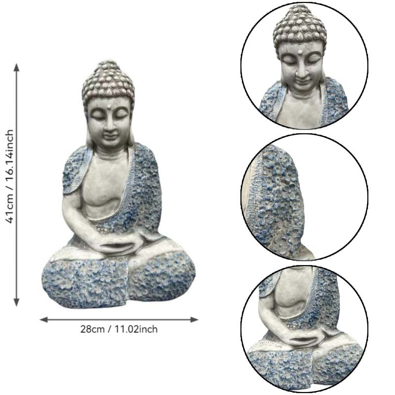 16-inch weatherproof resin Buddha garden statue with blue textured robe, HouseOfZazla on Tampa Home & Garden Store