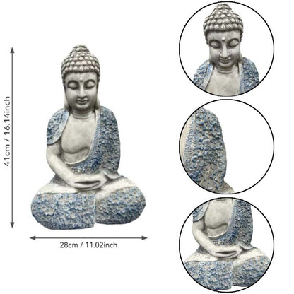 16-inch weatherproof resin Buddha garden statue with blue textured robe, HouseOfZazla on Tampa Home & Garden Store