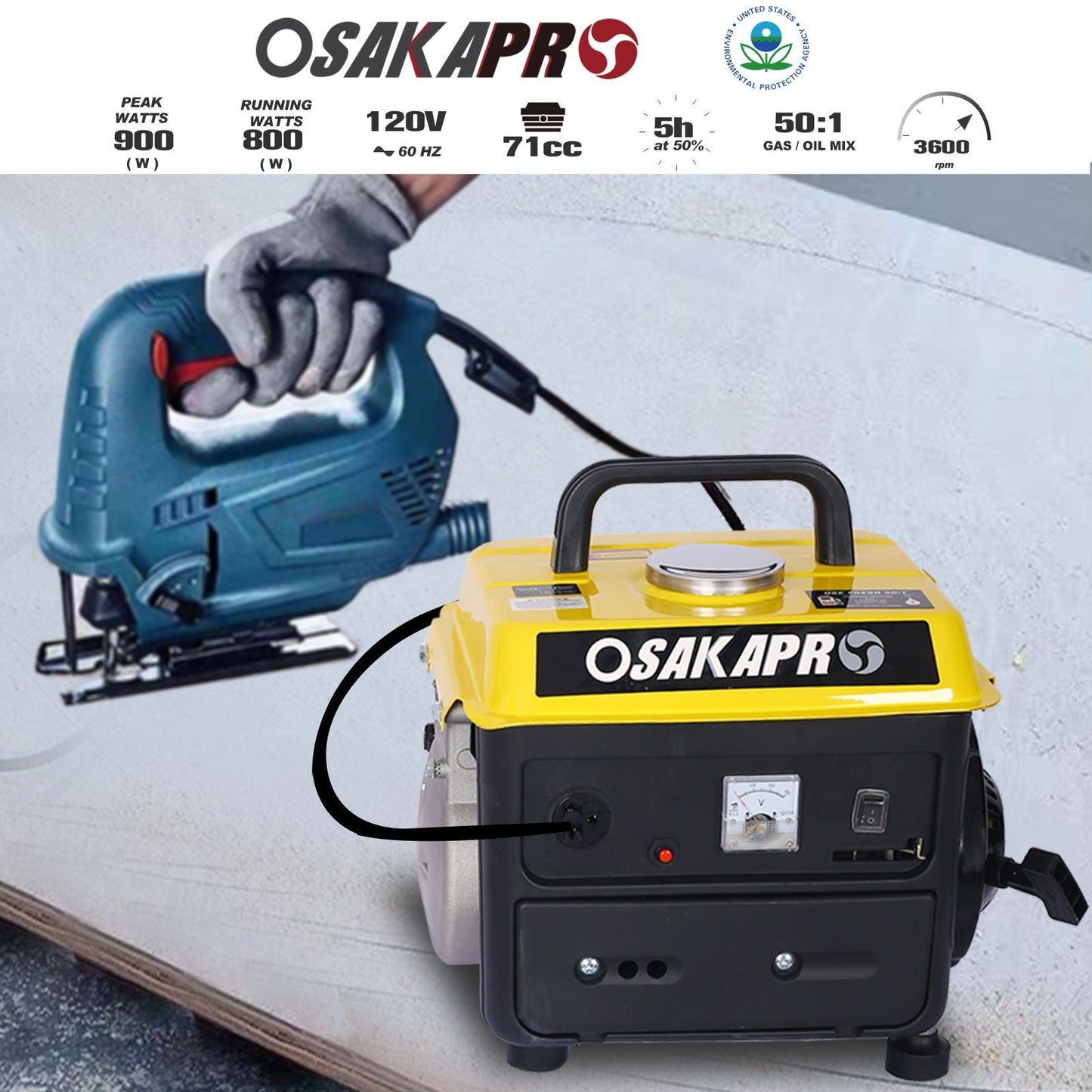 Portable Gas Generator for Quiet Home Use Yellow