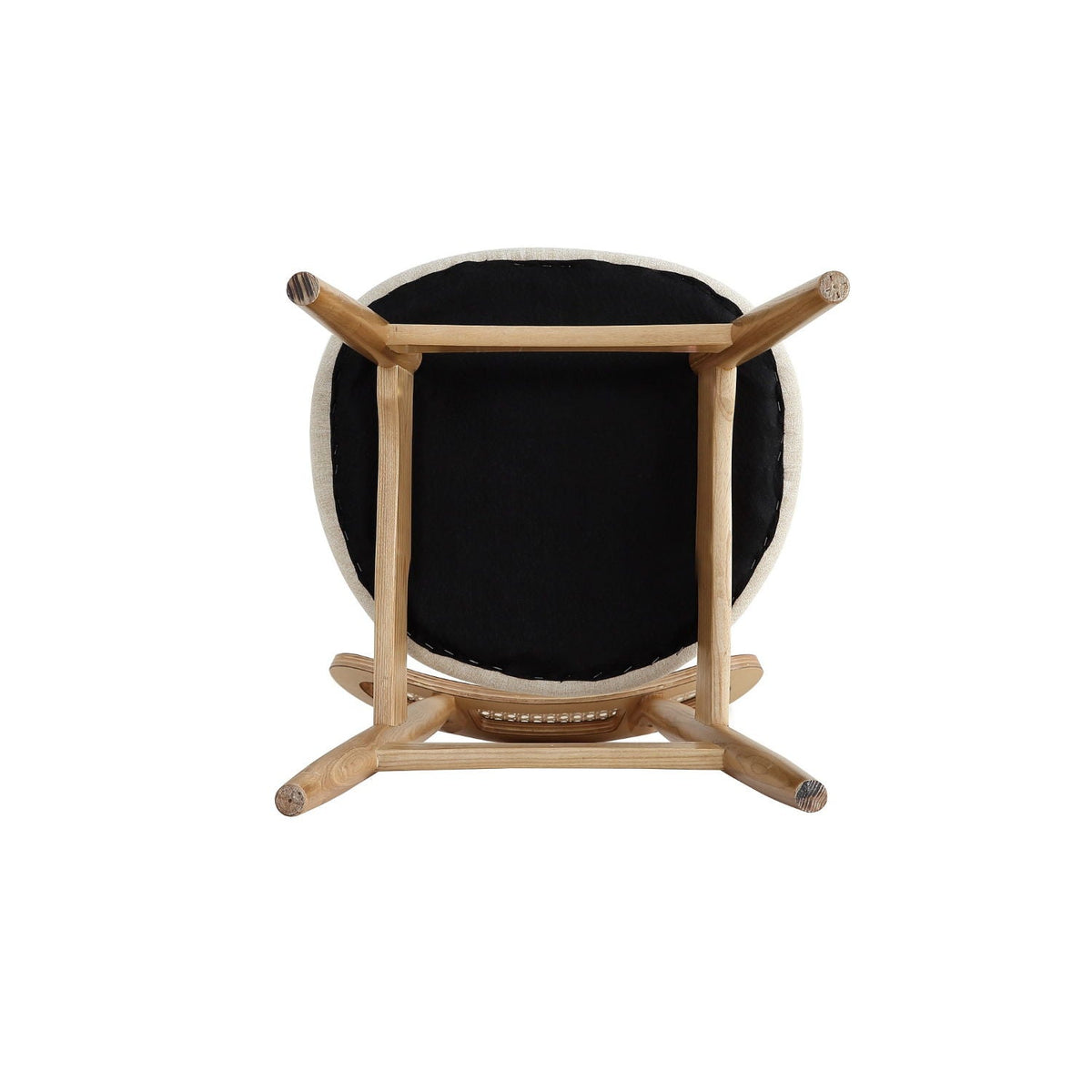 Dining chair set with cane backrest in light brown wood frame and black seat cushion on Tampa Home & Garden Store