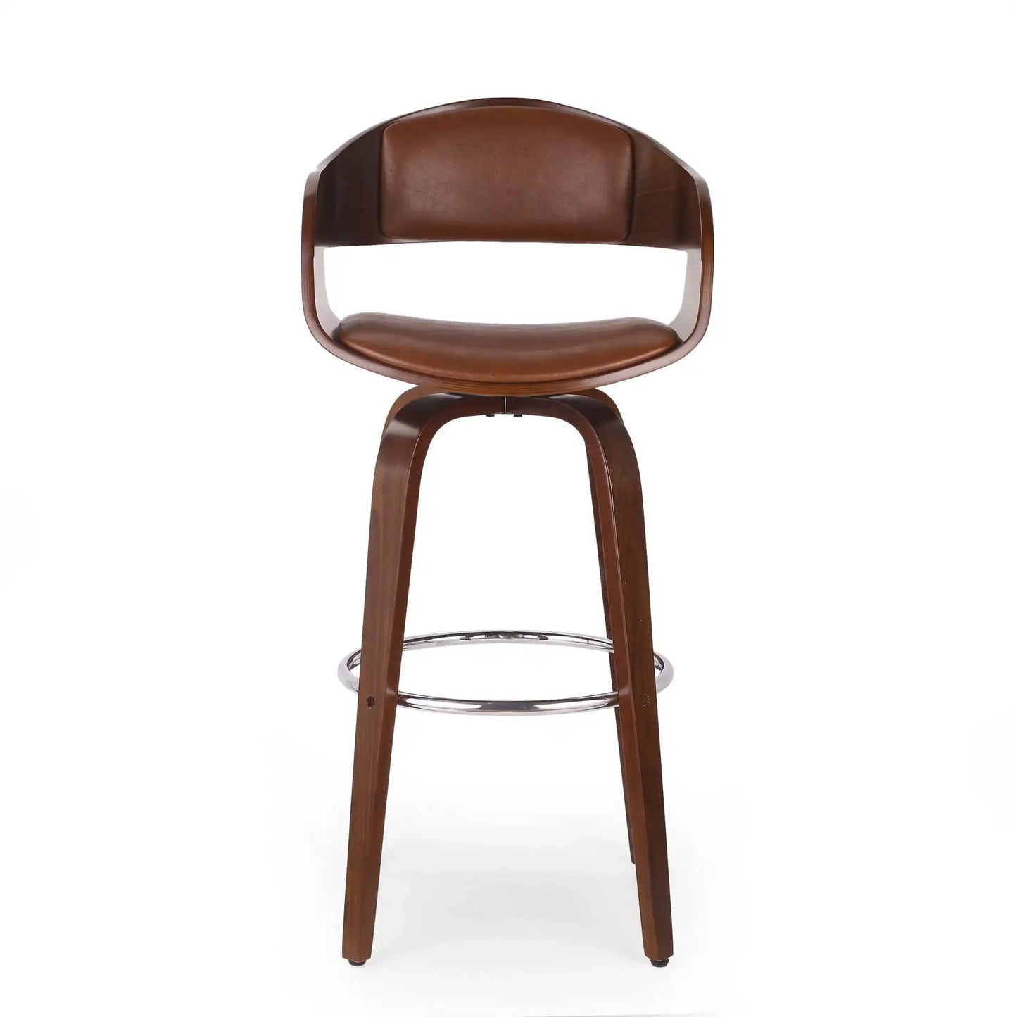 Modern Bar Stool with Swivel Function, brown leather upholstery and curved wooden frame by HouseOfZazla on Tampa Home & Garden Store