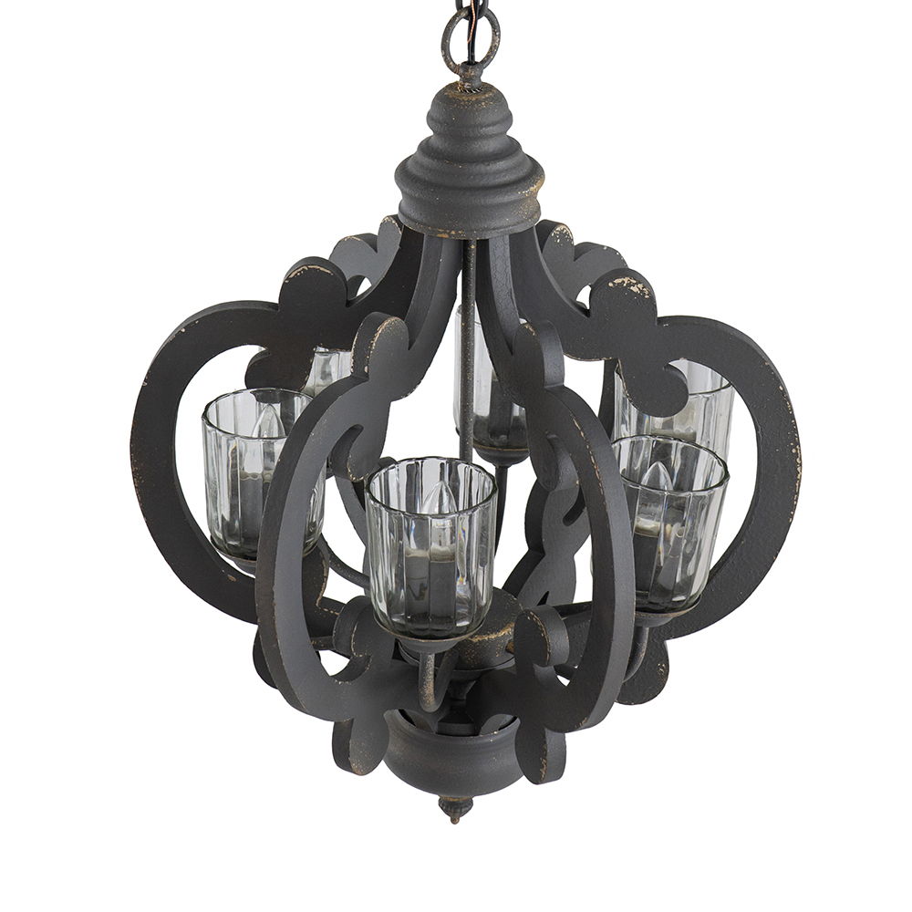 Farmhouse Chandelier With 6 Light Wood Pendant