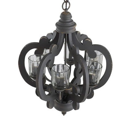 Farmhouse Chandelier With 6 Light Wood Pendant