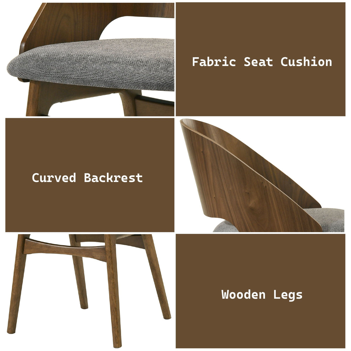 Delmon Side Chair Set with Padded Grey Fabric Seat in Dark Walnut wood by HouseOfZazla for Kids on Tampa Home & Garden Store