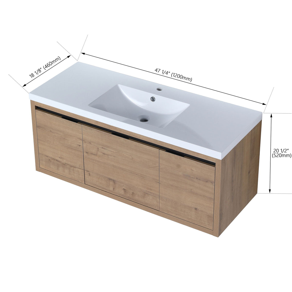 Floating bathroom vanity with resin sink, natural oak cabinet, HouseOfZazla, soft-close doors on Tampa Home & Garden Store