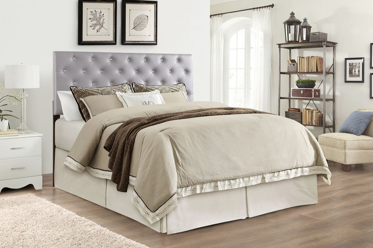 Upholstered headboard with button tufting in gray fabric, HouseOfZazla, adjustable height on Tampa Home & Garden Store