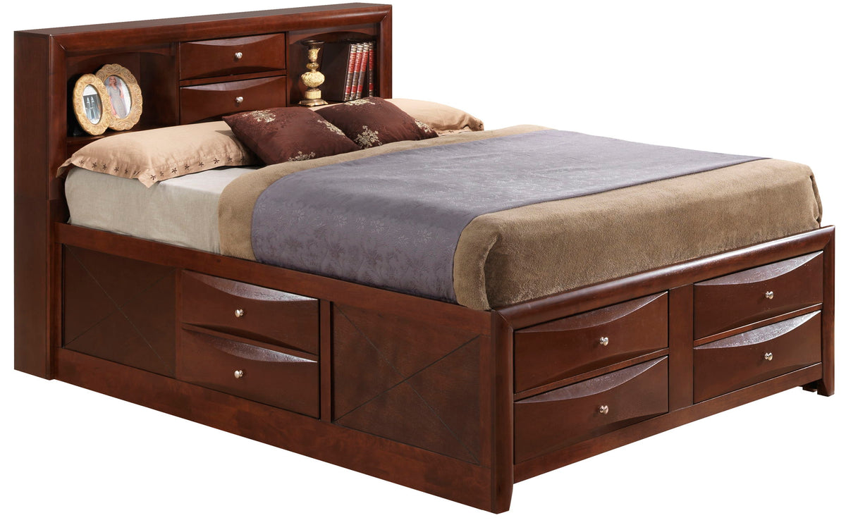 Modern Design Storage Bed With Bookcase Headboard dark espresso wood with drawers HouseOfZazla on Tampa Home & Garden Store