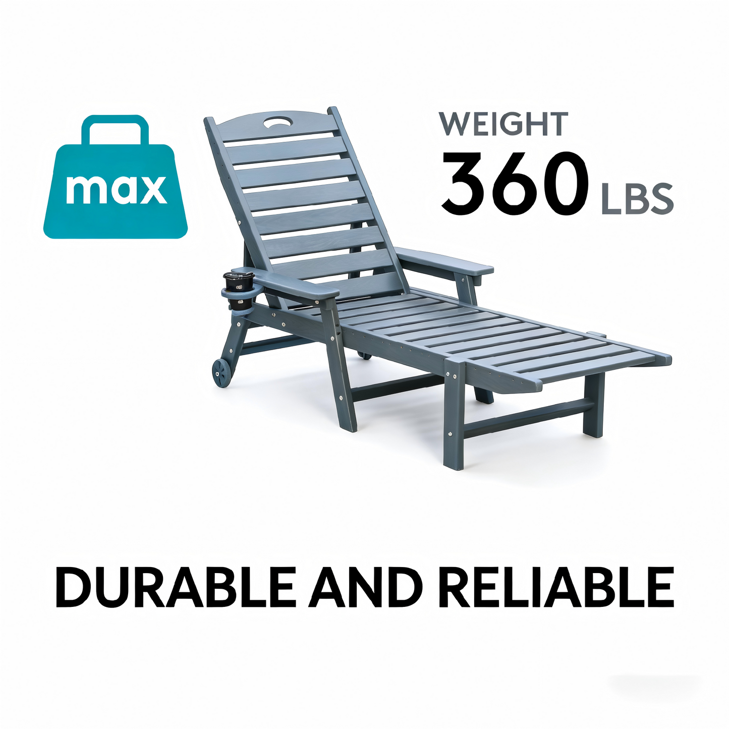 HDPE outdoor chaise lounge chair by HouseOfZazla with adjustable backrest blue-gray on Tampa Home & Garden Store