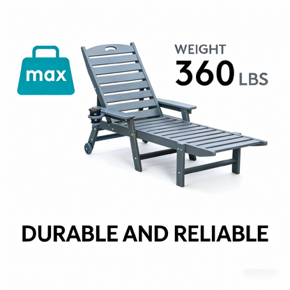HDPE outdoor chaise lounge chair by HouseOfZazla with adjustable backrest blue-gray on Tampa Home & Garden Store