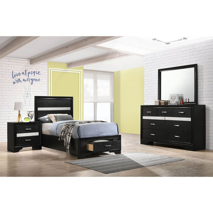 Annie 4 Piece Bedroom Set by HouseOfZazla, black wood bed, two nightstands, dresser with mirror on Tampa Home & Garden Store