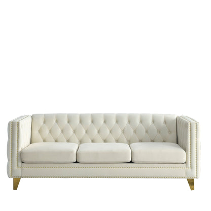Modern Button Tufted Sofa With Nailhead Trim