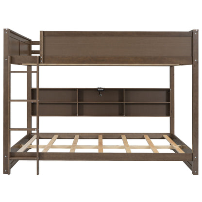 Bunk bed with storage cabinets and USB ports, brown wood finish, HouseOfZazla on Tampa Home & Garden Store