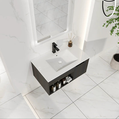 Wall Mounted Floating Vanity With Open Shelf