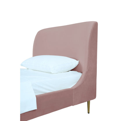 Mid-Century Upholstered Bed With Curved Headboard blush pink velvet, gold legs by HouseOfZazla on Tampa Home & Garden Store