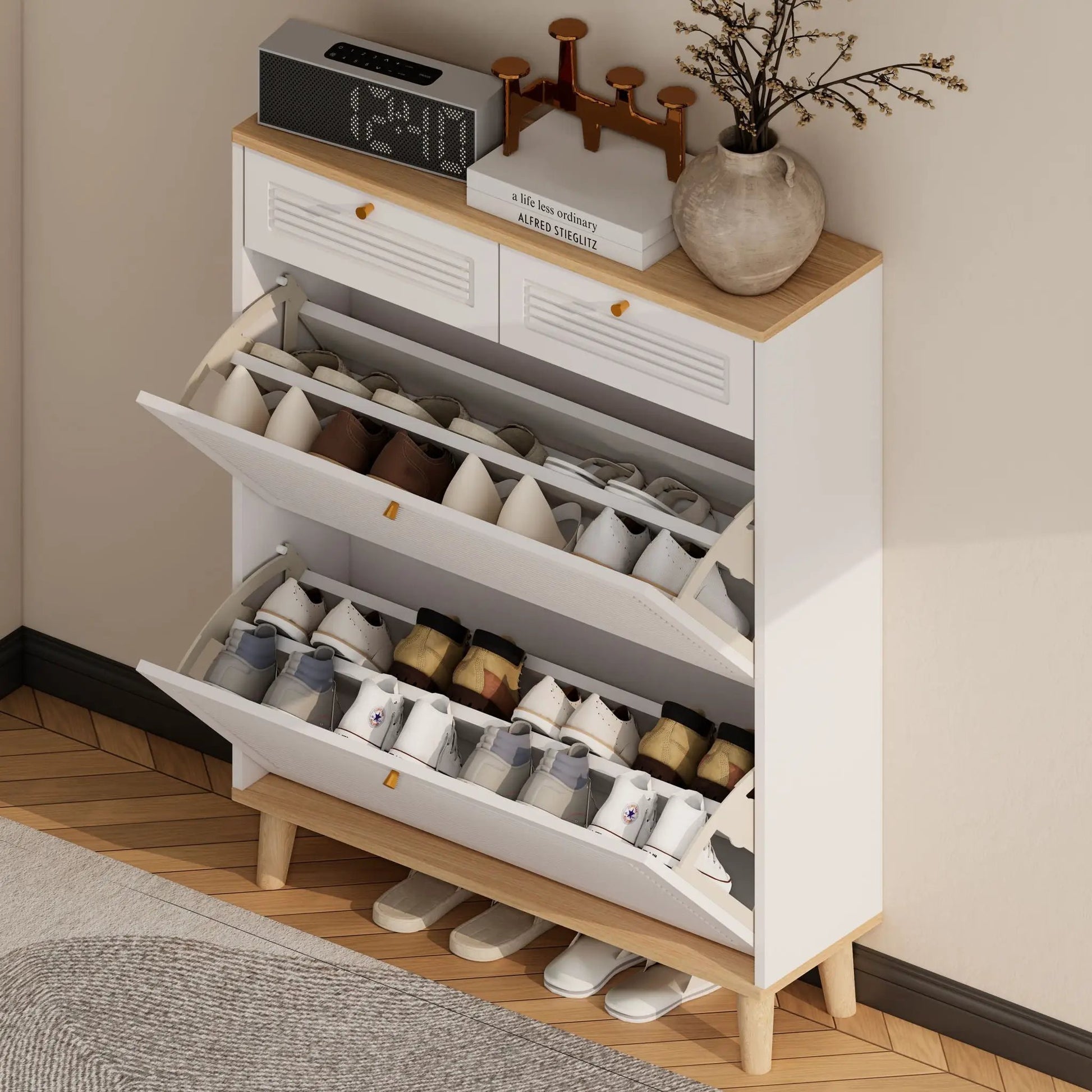 Shoe cabinet in white natural with flip-up doors and drawers Unique Piece Furniture on Tampa Home & Garden Store