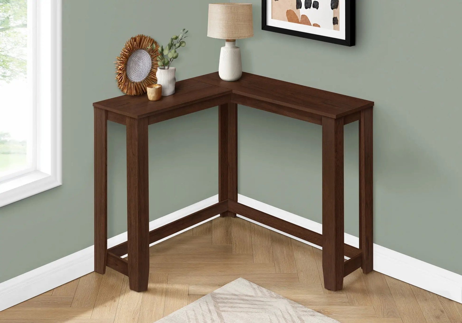 Corner accent console table cherry finish, L-shaped entryway wood by Unique Piece Furniture on Tampa Home & Garden Store