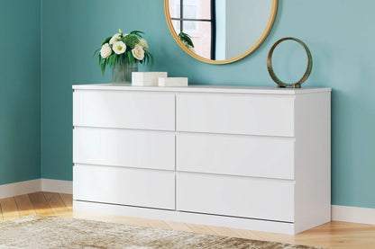 Onita White Six Drawer Dresser Ball Bearing Glide