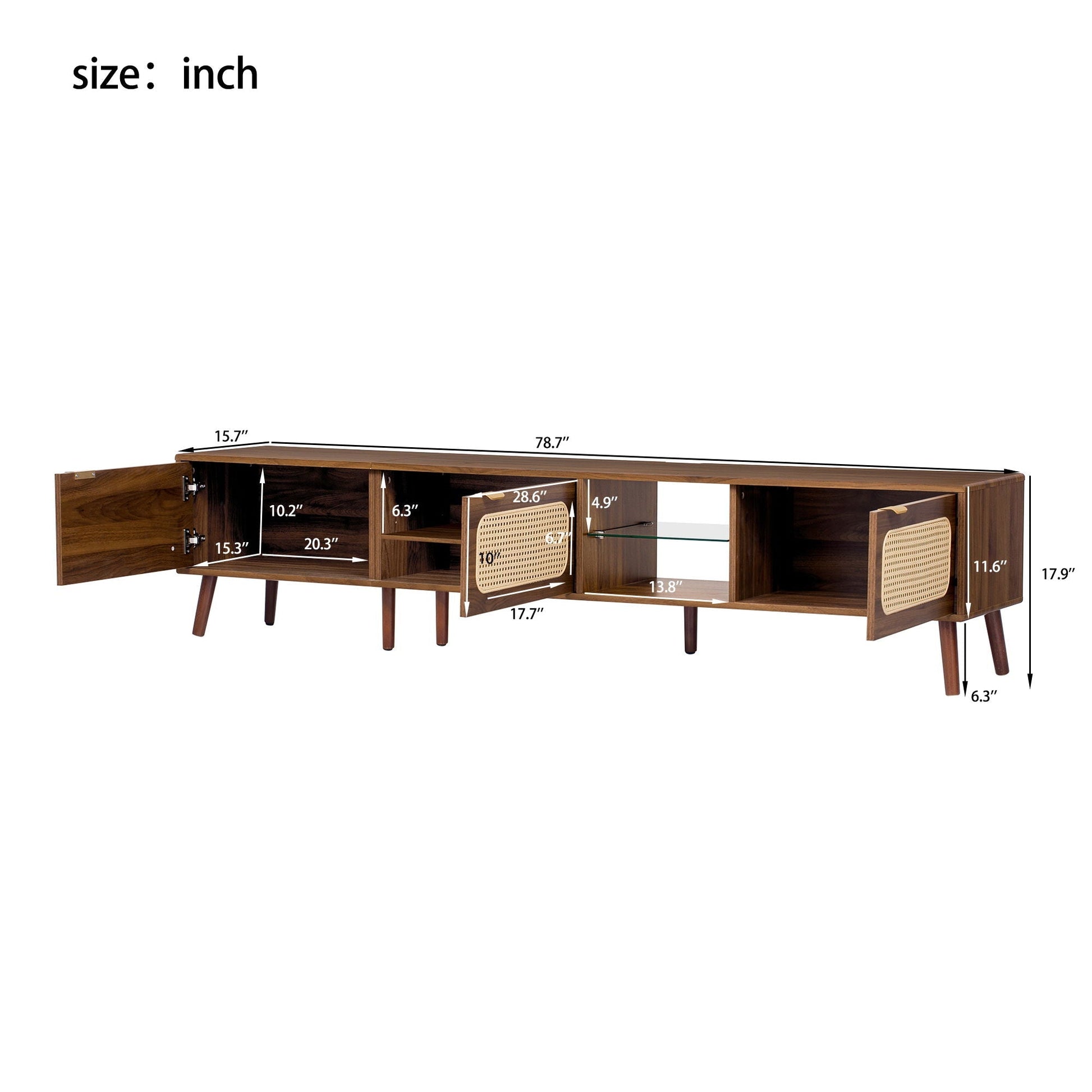 Walnut 78in TV stand with open shelves and storage by HouseOfZazla on Tampa Home & Garden Store