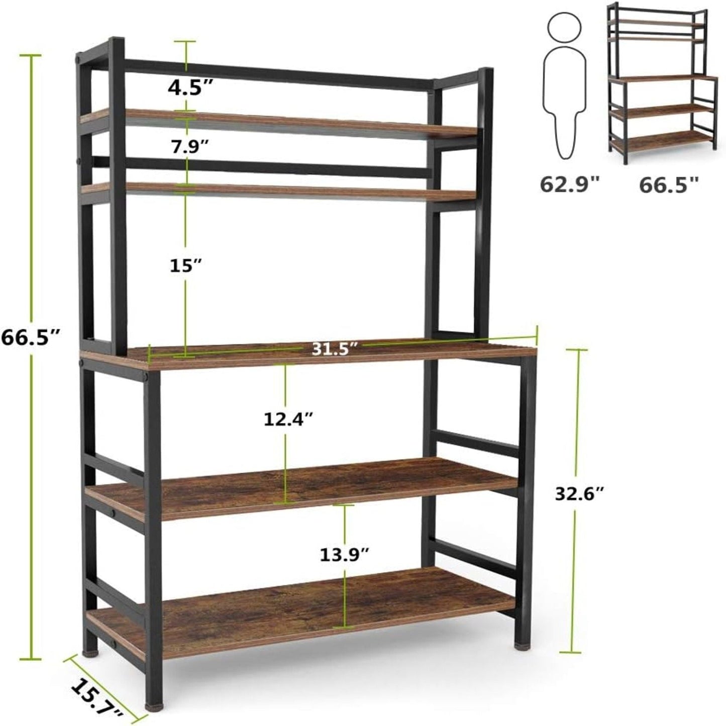 5-tier baker's rack with hutch microwave stand black metal frame and wood shelves HouseOfZazla on Tampa Home & Garden Store