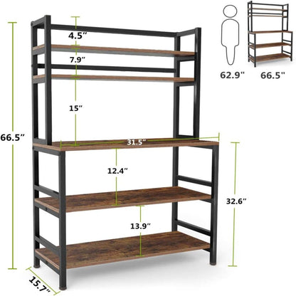 5-tier baker's rack with hutch microwave stand black metal frame and wood shelves HouseOfZazla on Tampa Home & Garden Store