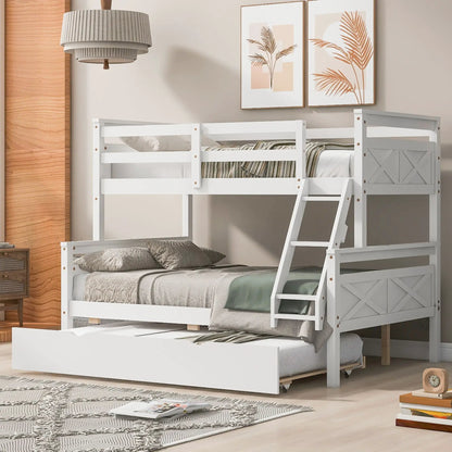 Bunk bed with ladder and safety guardrail, white wooden finish, two beds, sturdy frame on Tampa Home & Garden Store