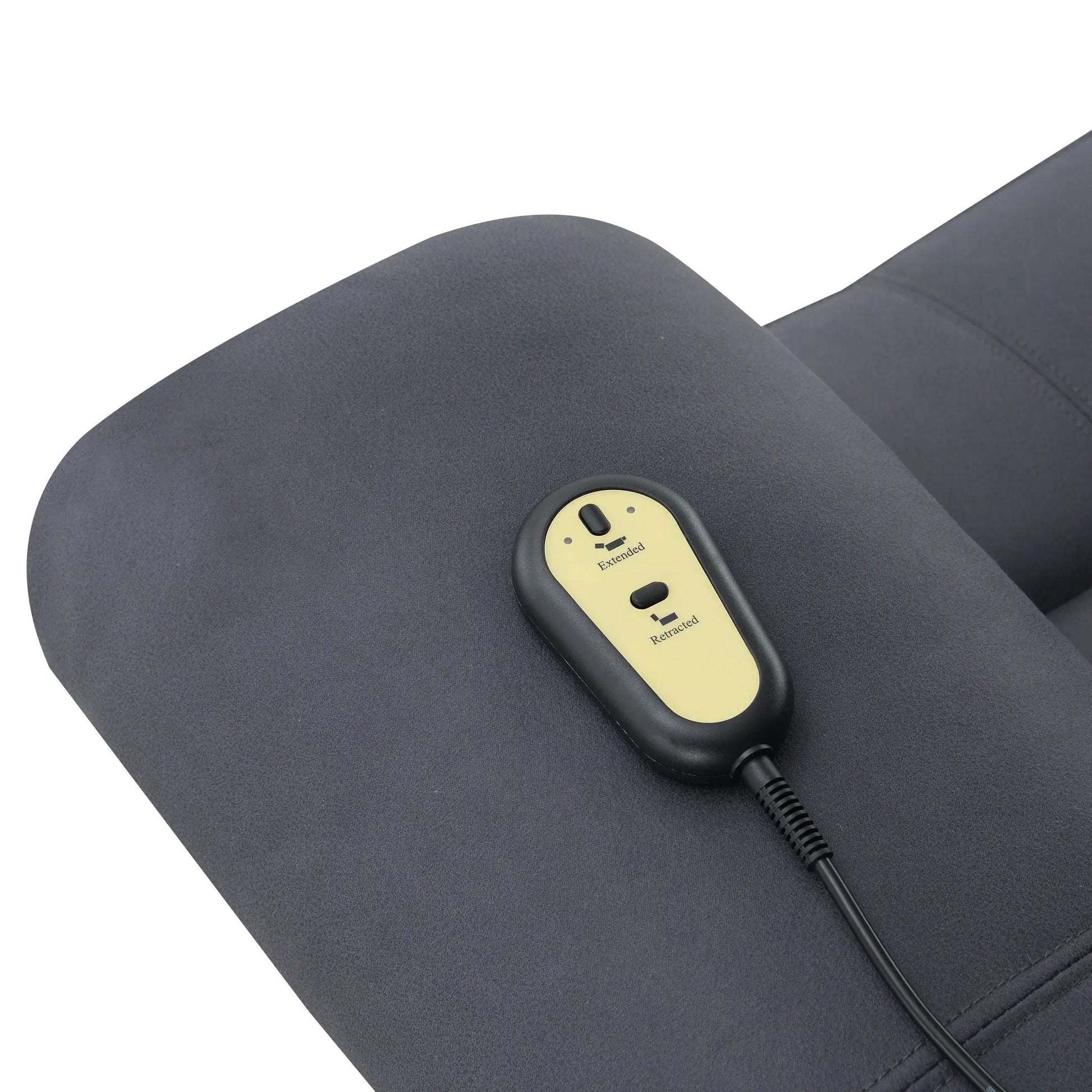 Domana polished microfiber power Nirion recliner with lift and remote on dark blue upholstery on Tampa Home & Garden Store