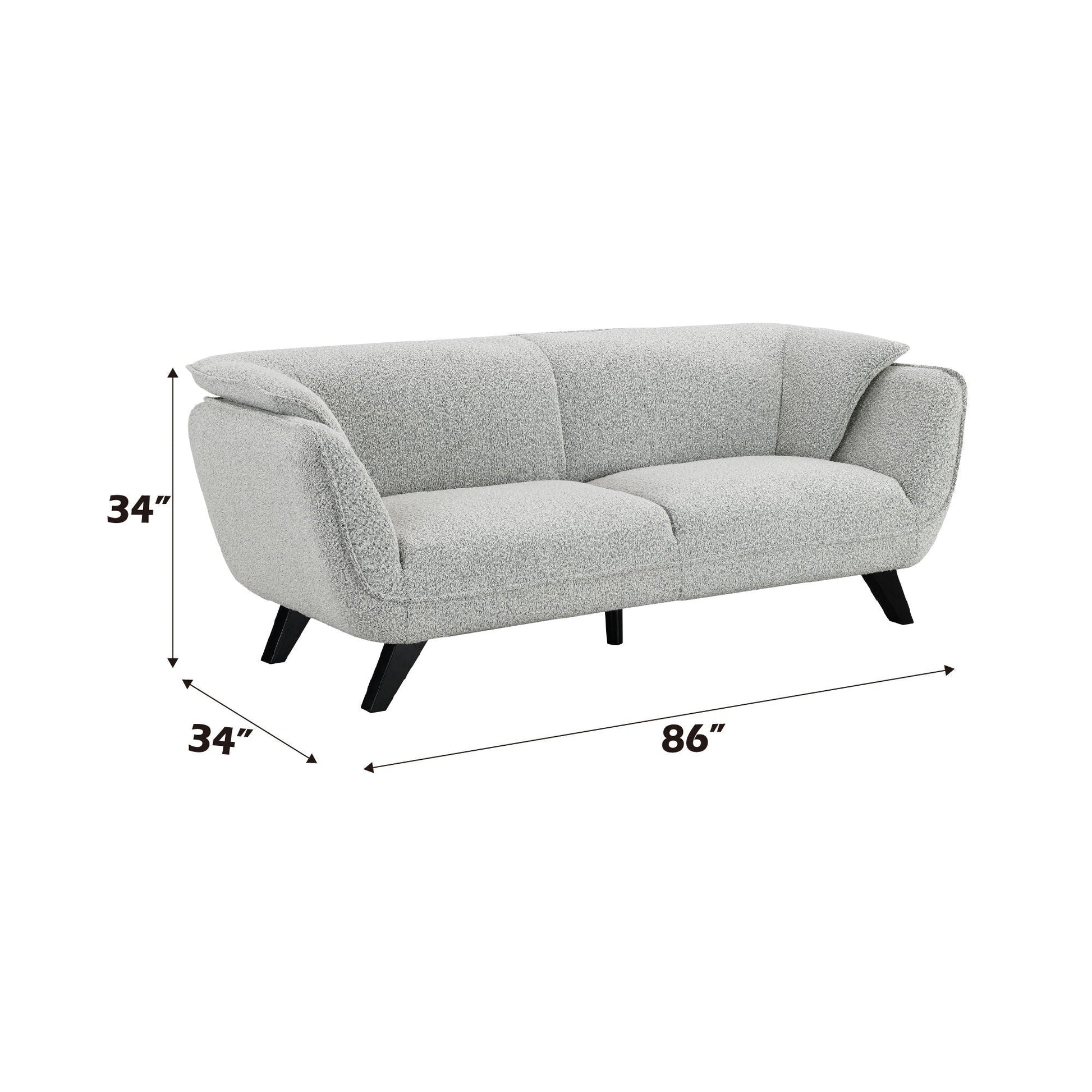 Nayeli Boucle Sofa stationary sofa in light gray boucle with angled black legs on Tampa Home & Garden Store