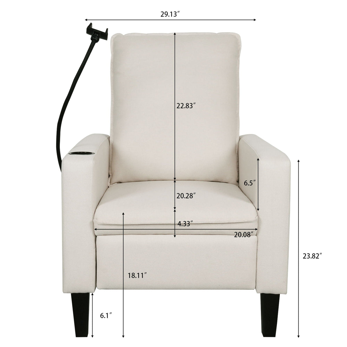 Recliner chair by HouseOfZazla in beige fabric with cup holder and phone holder on Tampa Home & Garden Store