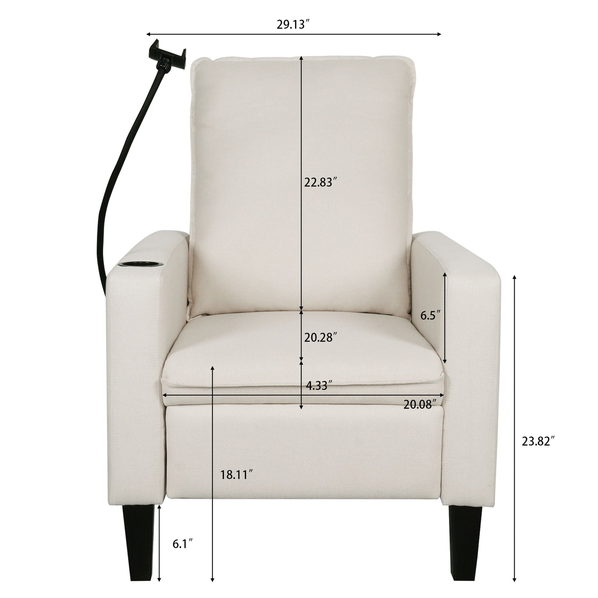 Recliner chair by HouseOfZazla in beige fabric with cup holder and phone holder on Tampa Home & Garden Store