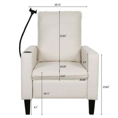 Recliner chair by HouseOfZazla in beige fabric with cup holder and phone holder on Tampa Home & Garden Store