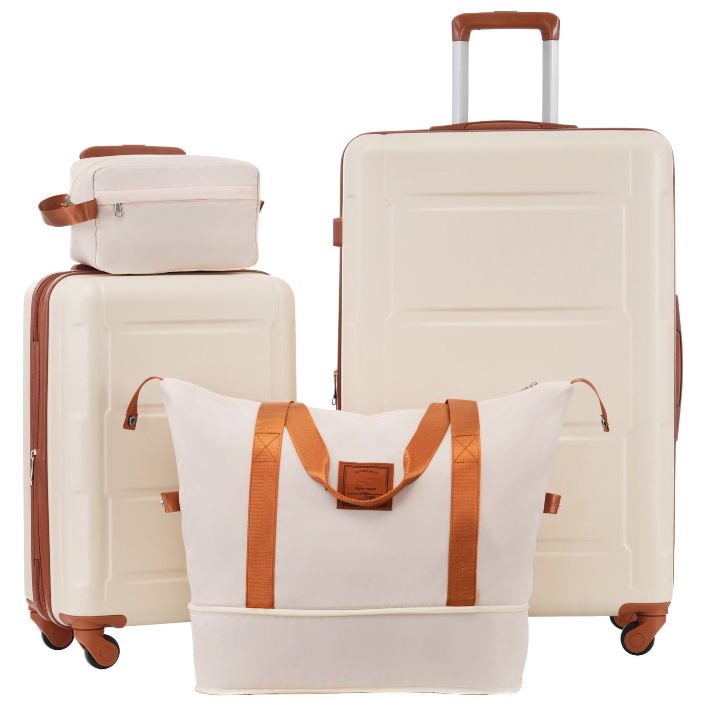 2 piece luggage set with 20in & 28in ABS suitcases beige with orange trim spinner wheels TSA lock on Tampa Home & Garden Store