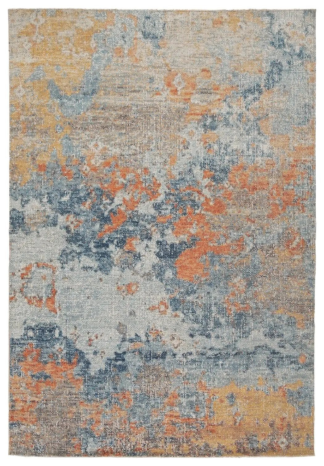 Wraylen rug indoor/outdoor by Unique Piece Furniture with blue beige orange abstract distressed pattern on Tampa Home & Garden Store