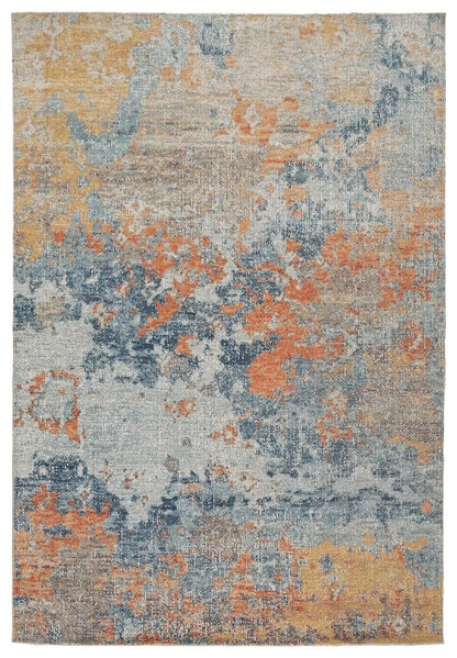 Wraylen rug indoor/outdoor by Unique Piece Furniture with blue beige orange abstract distressed pattern on Tampa Home & Garden Store