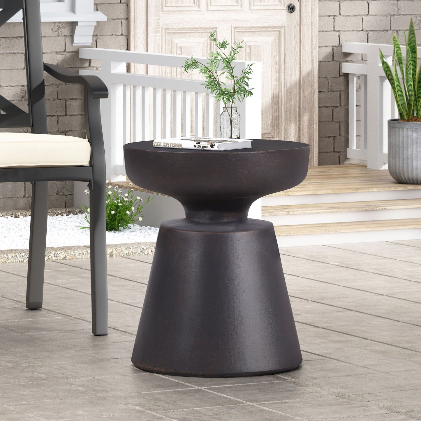 Outdoor lightweight concrete end table with copper half-sphere top for patio on Tampa Home & Garden Store