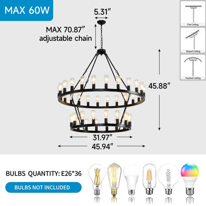 Wagon wheel chandelier matte black finish with 36 bulbs, 47.24 in by HouseOfZazla on Tampa Home & Garden Store