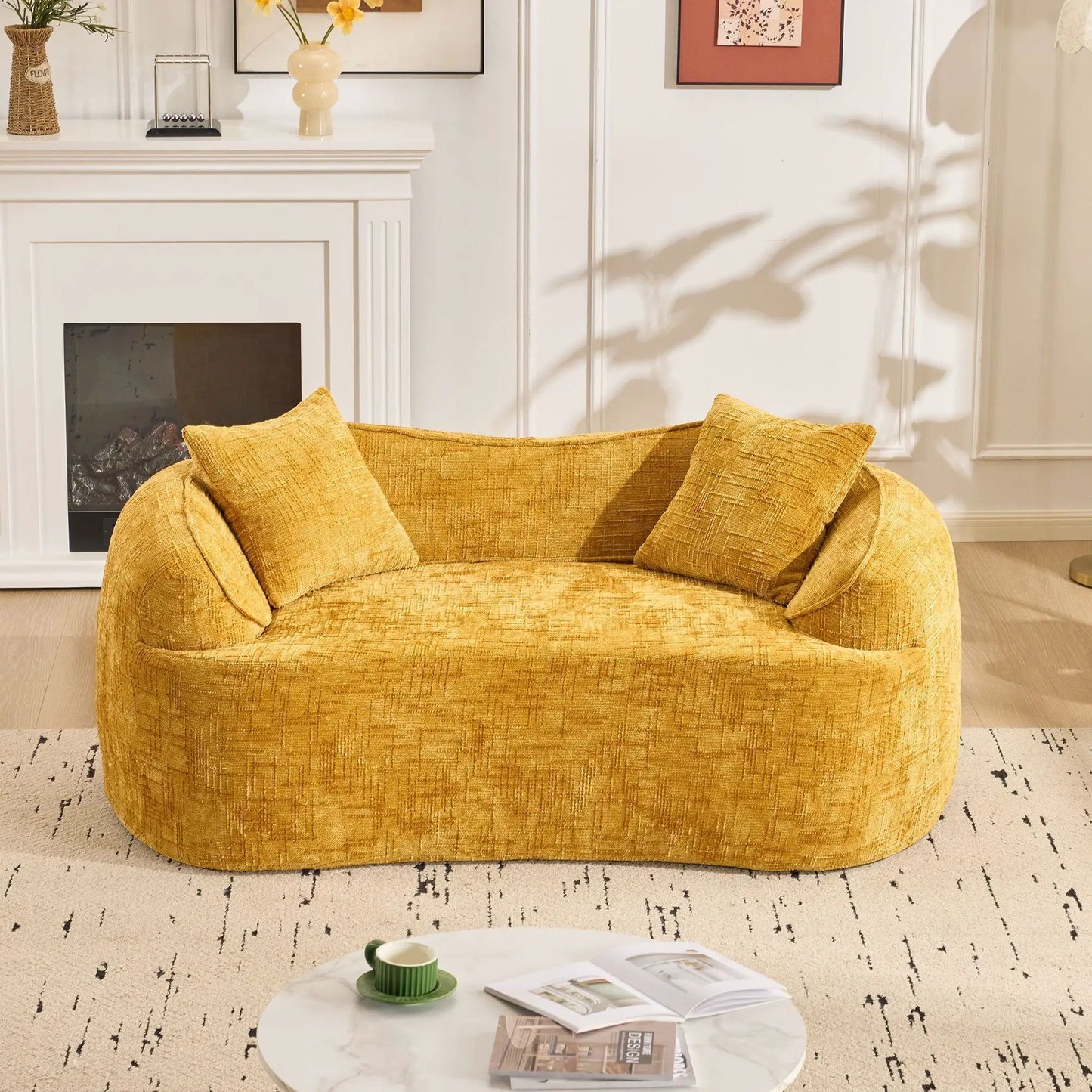 Curved 2 Person Sofa with Armrests and Pillows