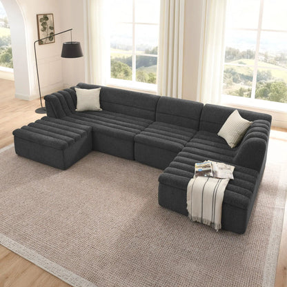 U-shaped modular sectional sofa with chaise and movable ottoman, wave armrests, 2-piece set on Tampa Home & Garden Store