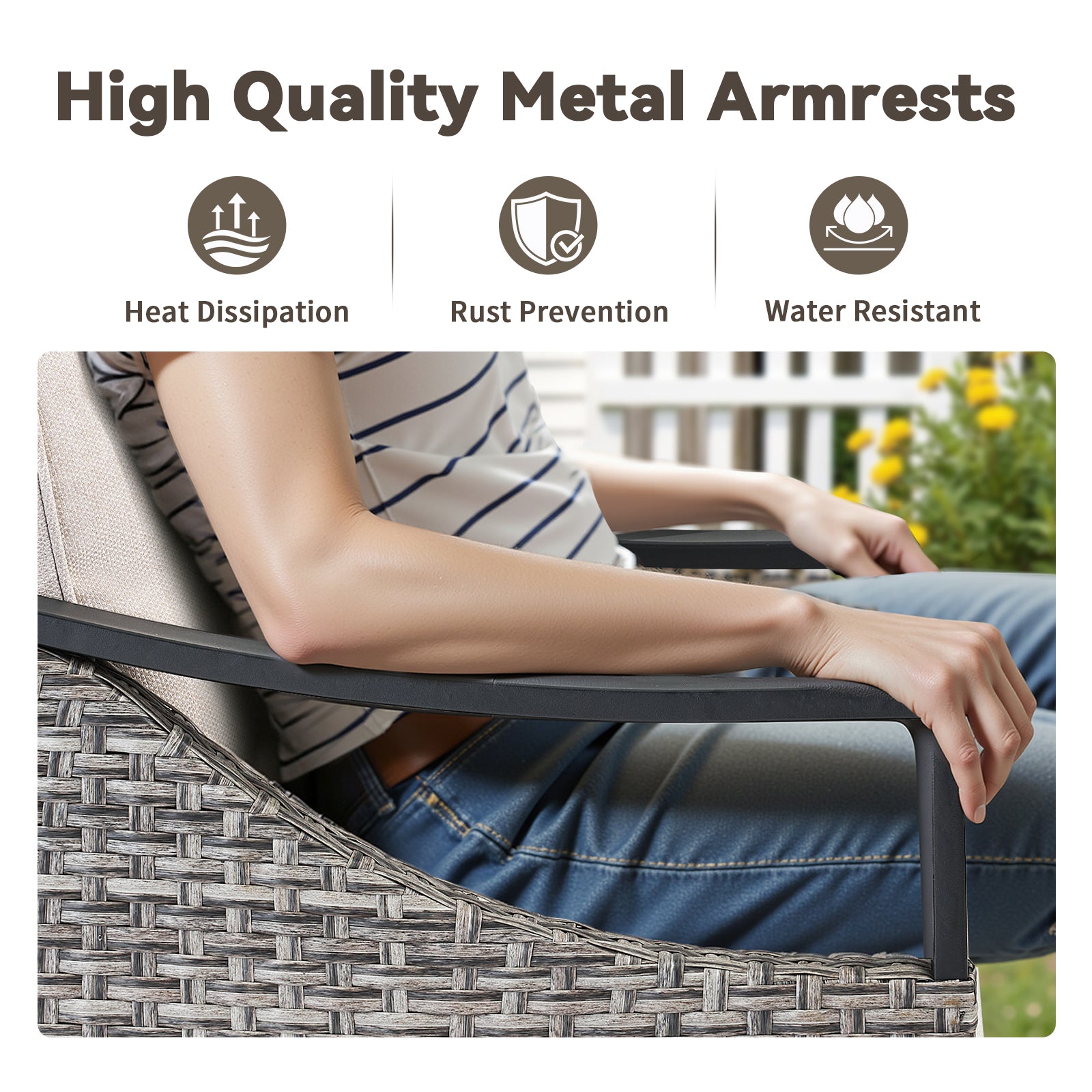 HouseOfZazla 73.4in wide outdoor wicker sofa with metal armrests for patio seating on Tampa Home & Garden Store