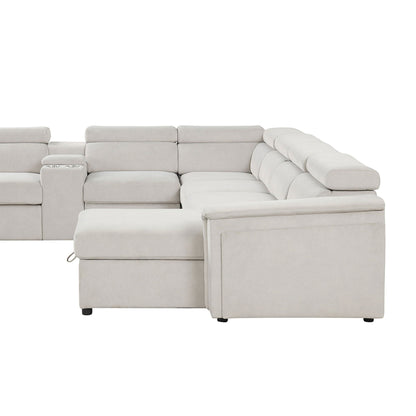 Harvey power reclining sleeper sectional by HouseOfZazla in light beige fabric, L-shaped on Tampa Home & Garden Store