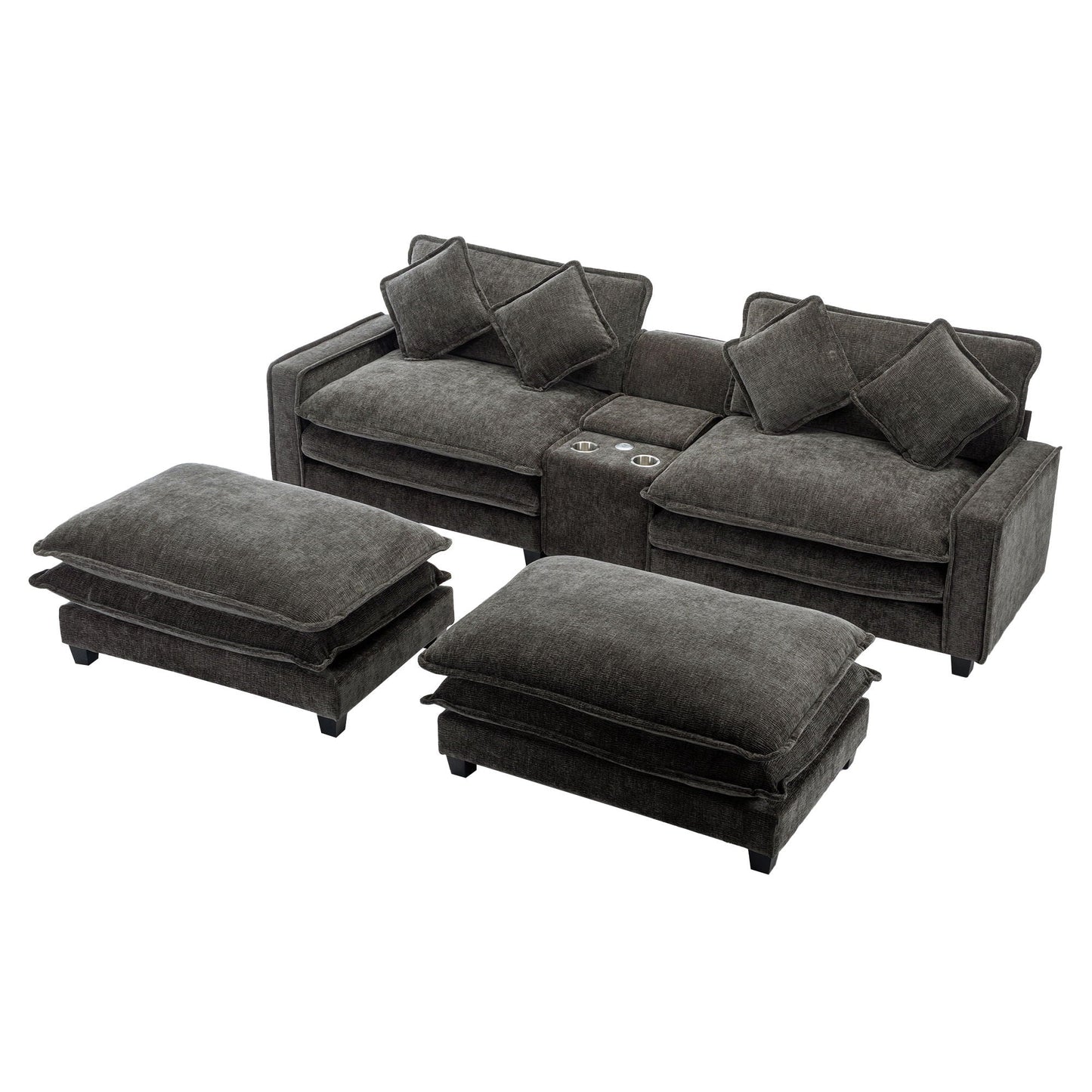Modern sectional sofa with removable ottomans and USB ports, dark gray fabric, 3-piece set on Tampa Home & Garden Store