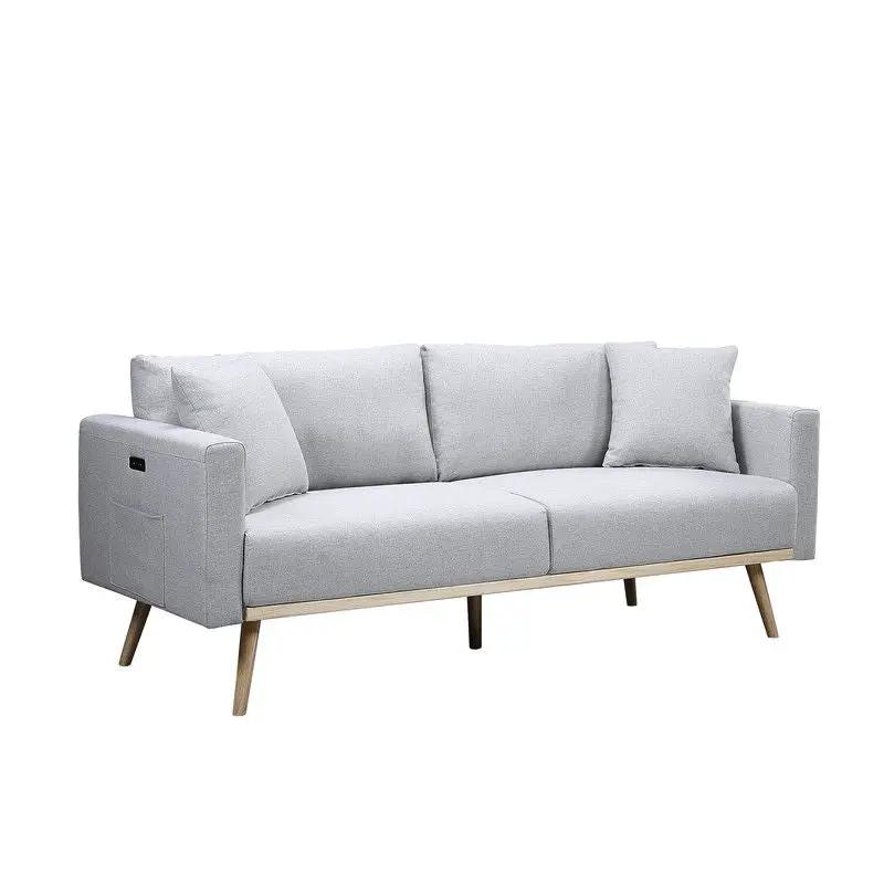 Easton fabric sofa with USB ports and pockets, light gray upholstery, by Unique Piece Furniture on Tampa Home & Garden Store
