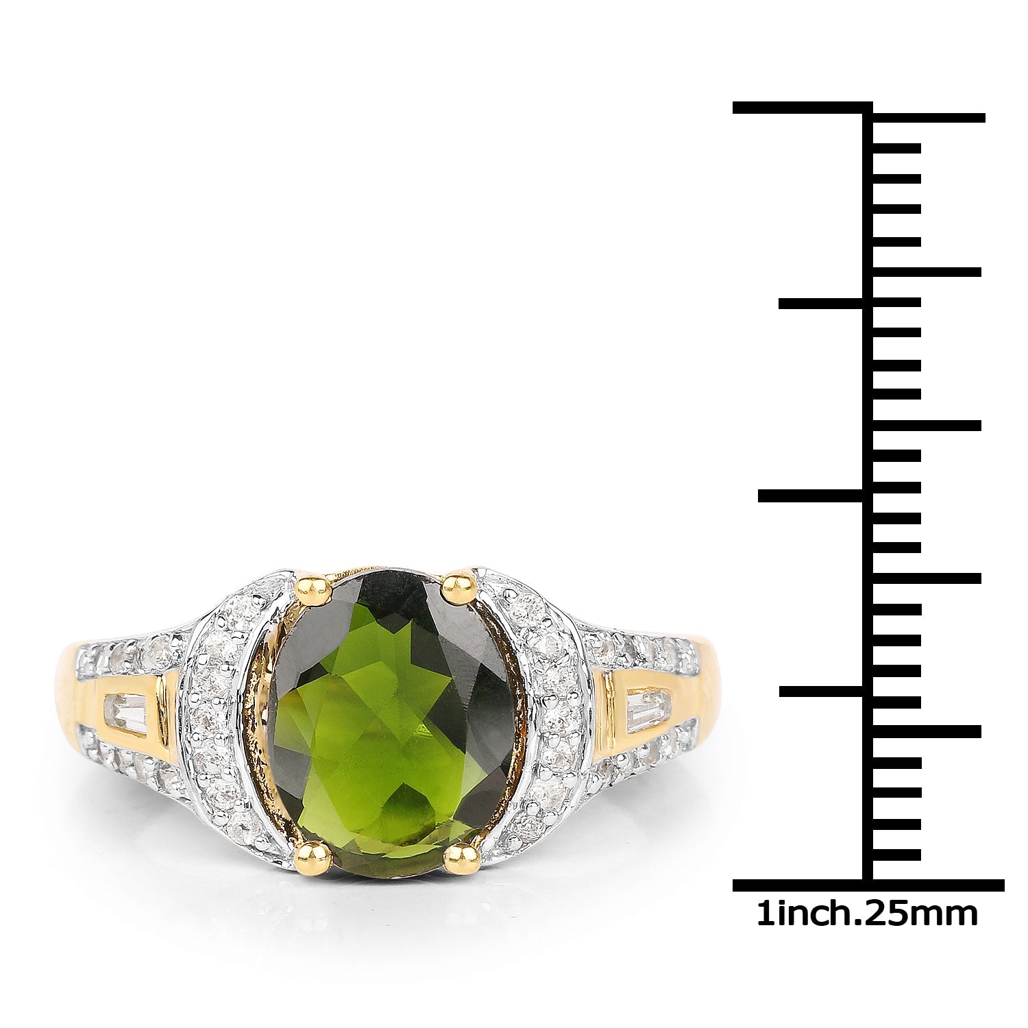 Ring 18K yellow gold plated chrome diopside center with white topaz halo .925 sterling silver on Tampa Home & Garden Store