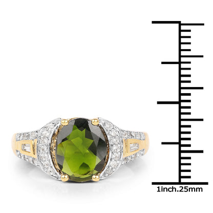Ring 18K yellow gold plated chrome diopside center with white topaz halo .925 sterling silver on Tampa Home & Garden Store