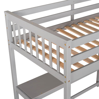 Loft bed frame with storage shelves and under-bed desk in gray wood by HouseOfZazla on Tampa Home & Garden Store