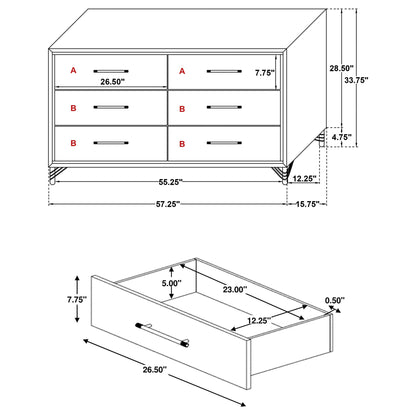 Malcolm 6-drawer dresser with wingback legs by HouseOfZazla, part of a 5 piece bedroom set on Tampa Home & Garden Store